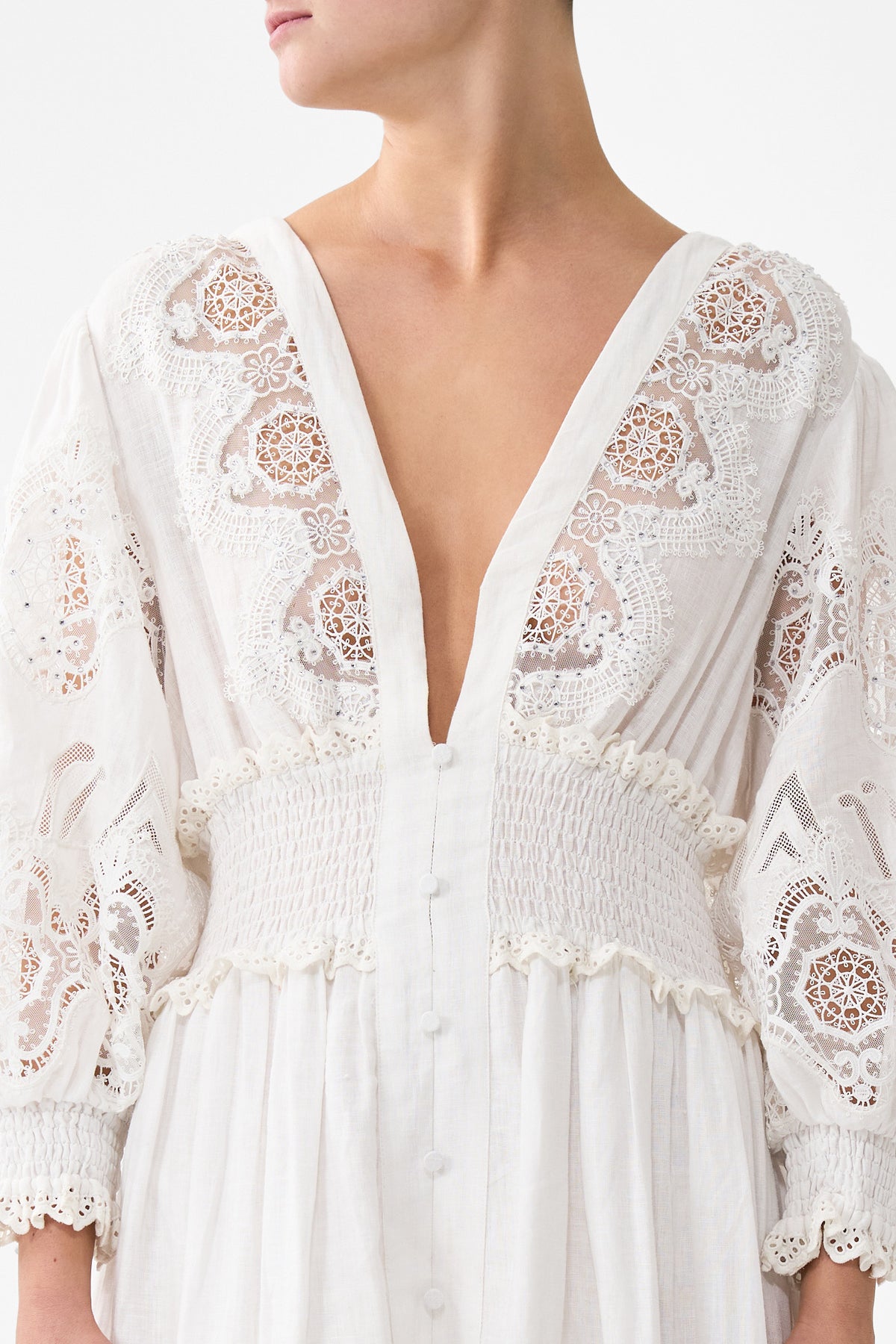 SHIRRED WAISTBAND LONG DRESS ALL ABOUT THAT LACE