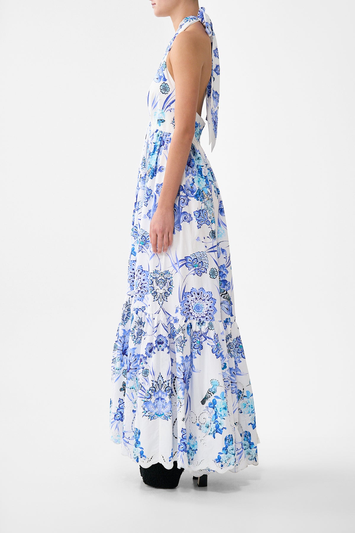 The CAMILLA RUFFLE HEM HALTER DRESS ALL ABOUT THAT LACE