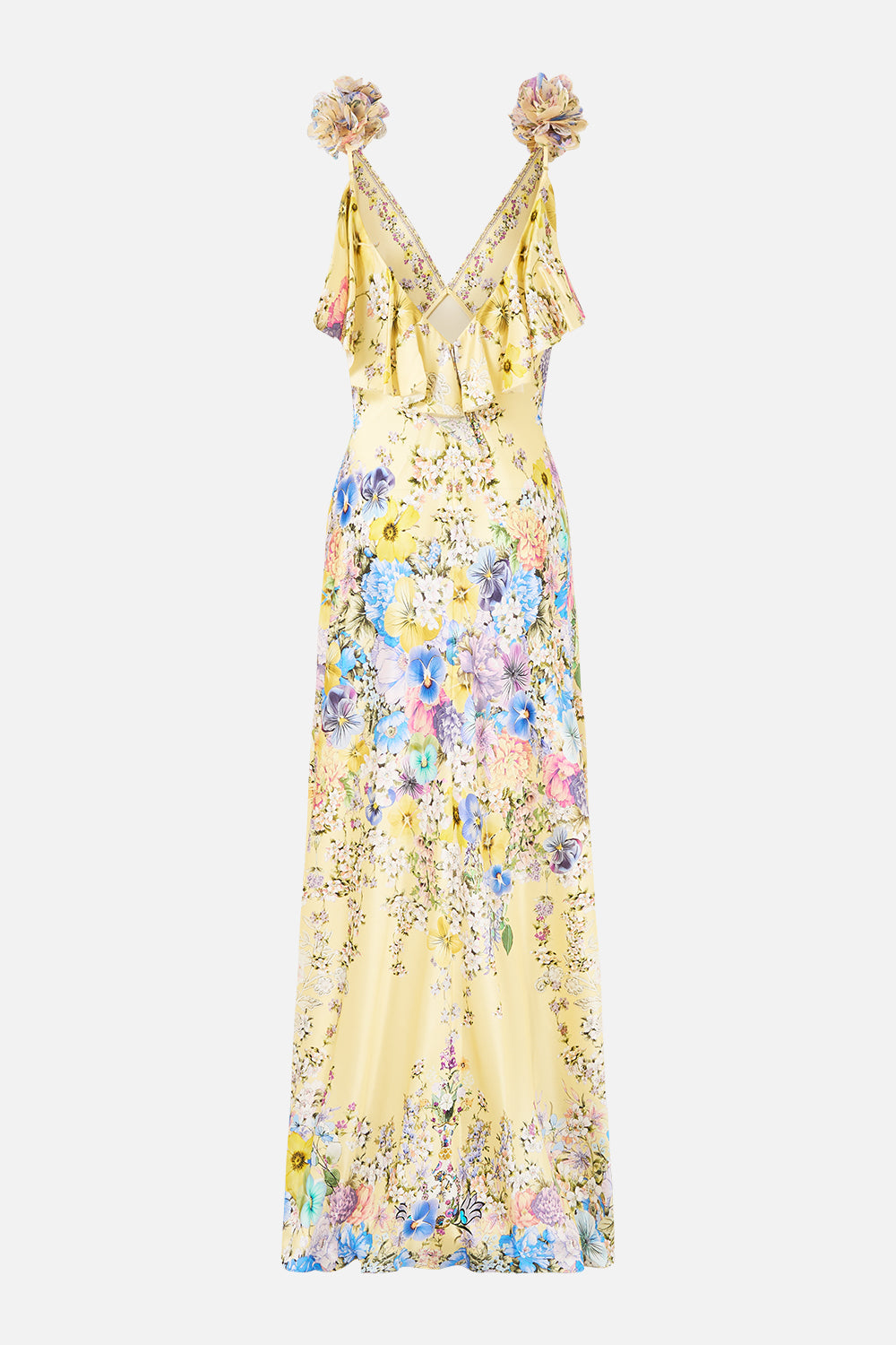 V NECK BIAS SLIP DRESS WITH BACK FRILL DARLING BUDS