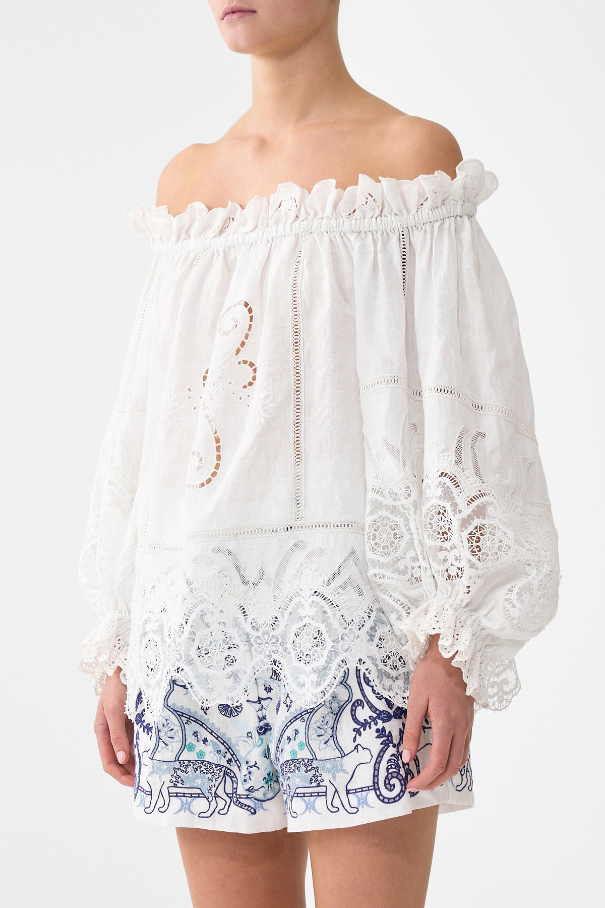 The CAMILLA FRILL OFF SHOULDER TOP ALL ABOUT THAT LACE