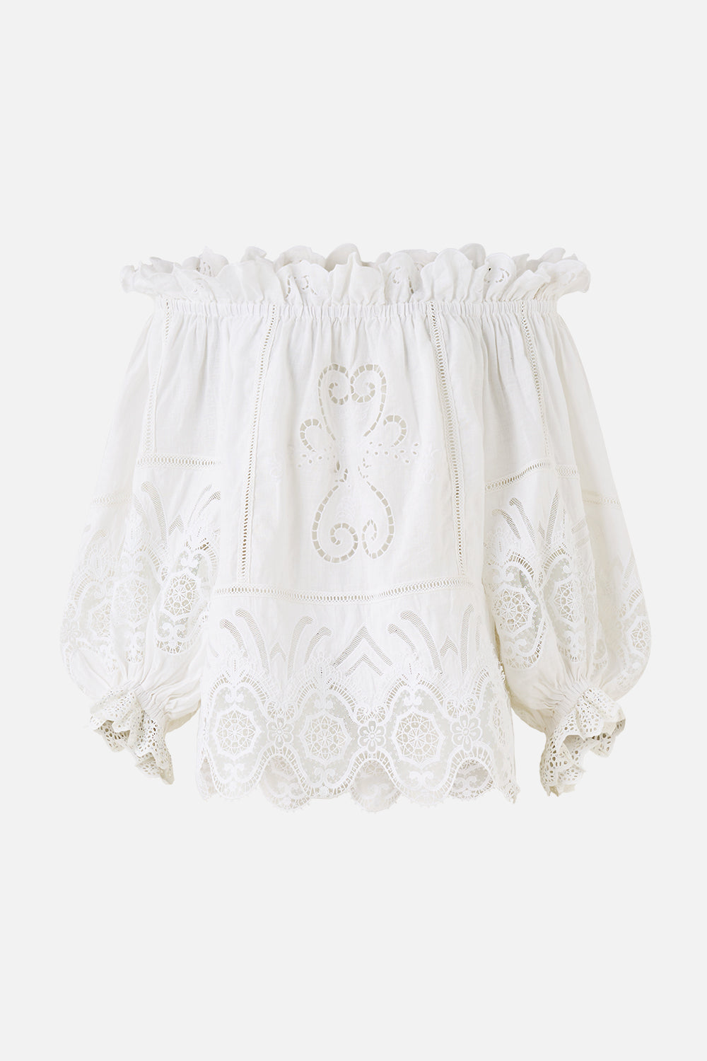 The CAMILLA FRILL OFF SHOULDER TOP ALL ABOUT THAT LACE