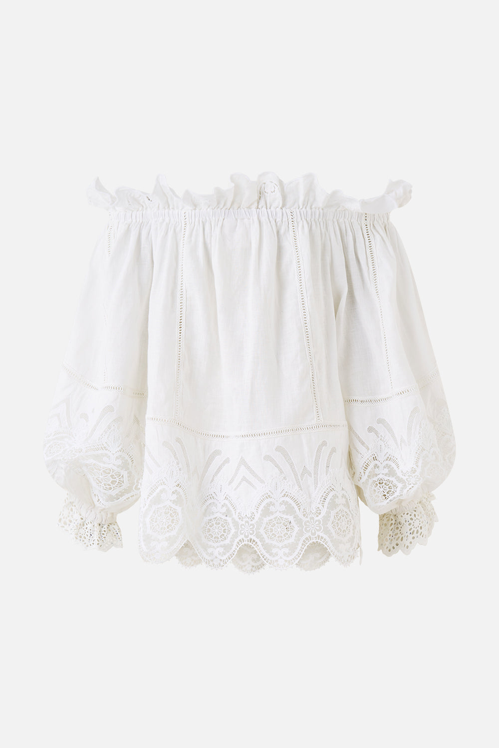 The CAMILLA FRILL OFF SHOULDER TOP ALL ABOUT THAT LACE