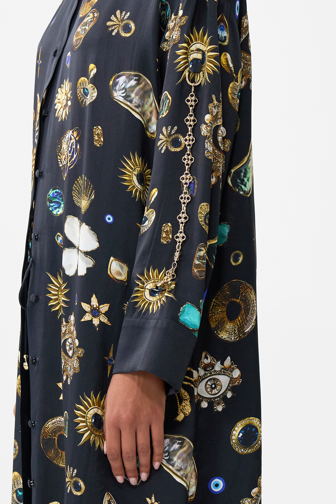 SHIRT DRESS WITH BACK BUTTON DETAIL AMULETS AND ALCHEMY