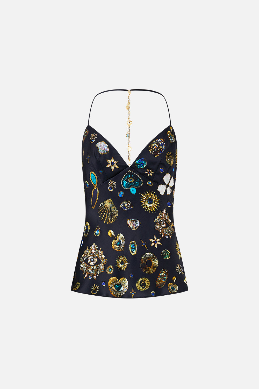 The CAMILLA CHAIN DETAIL BIAS CAMI AMULETS AND ALCHEMY