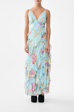 ASYMMETRICAL RUFFLE SLIP DRESS BAZAAR BLOOMS