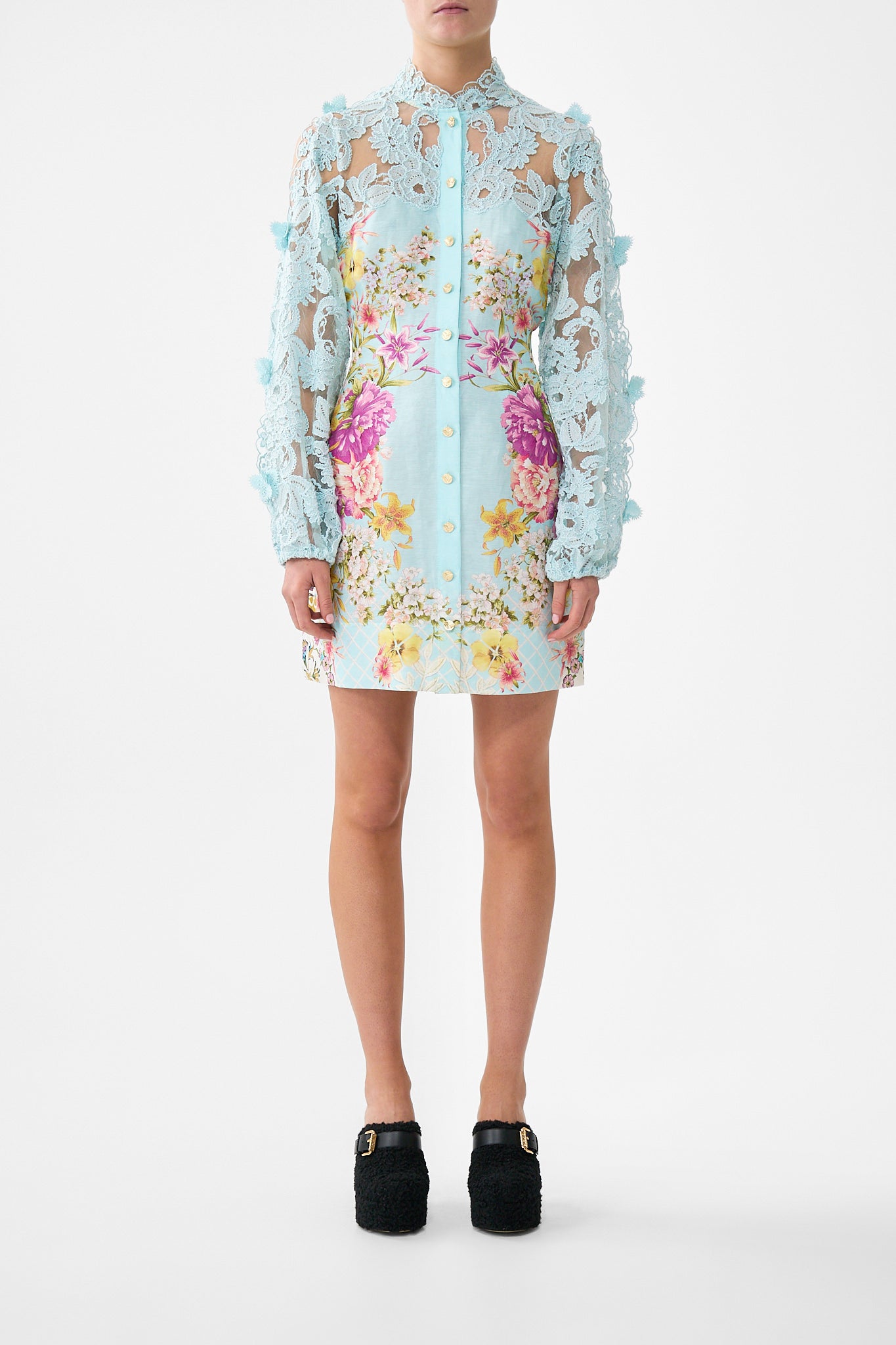 LACE SLEEVE MINI DRESS BAZAAR BLOOMS