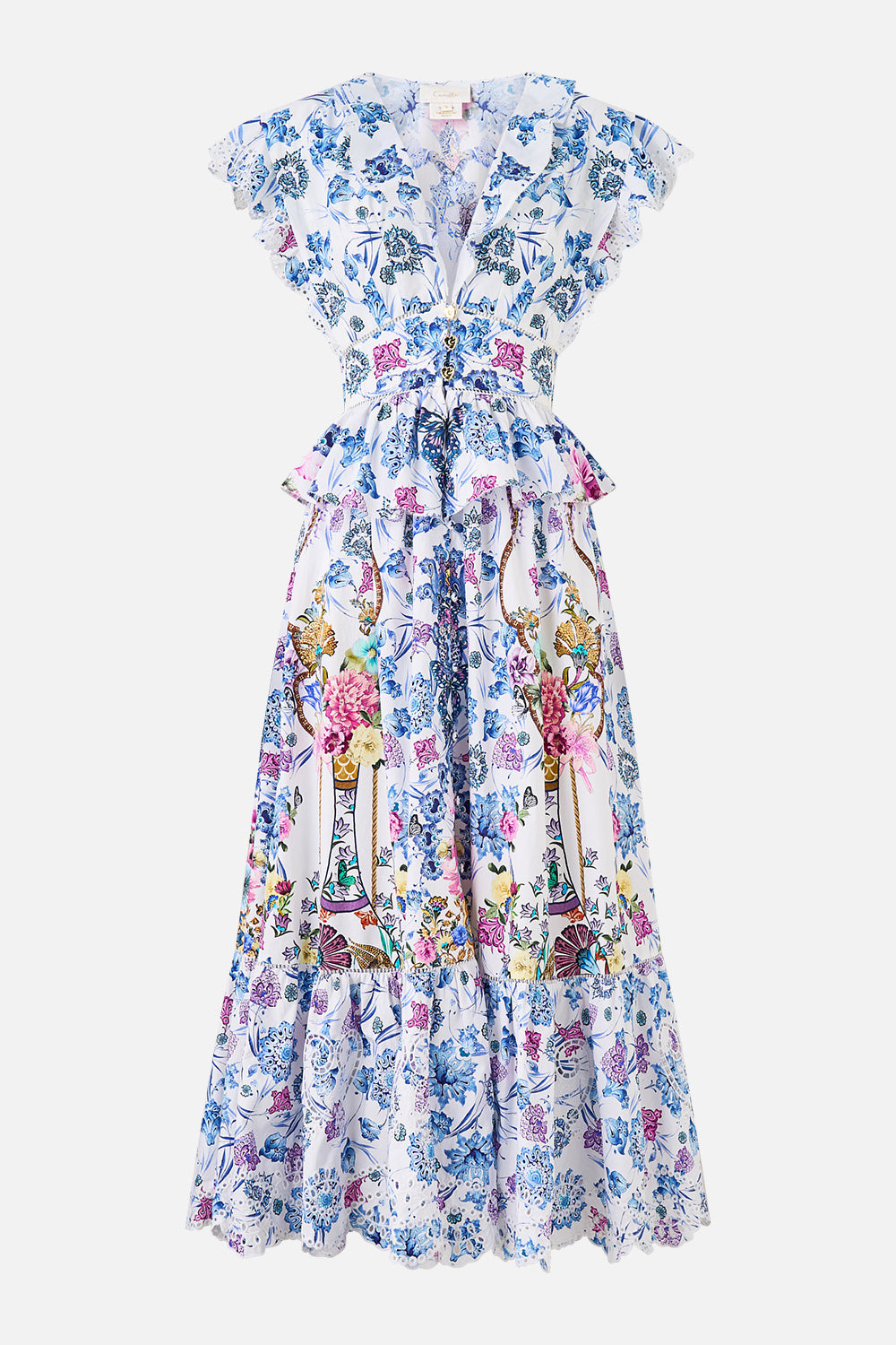 The CAMILLA WAISTED MIDI DRESS WITH RUFFLE DETAILS ALL ABOUT THAT LACE