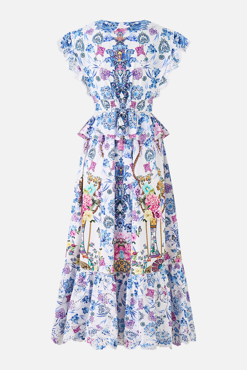 The CAMILLA WAISTED MIDI DRESS WITH RUFFLE DETAILS ALL ABOUT THAT LACE