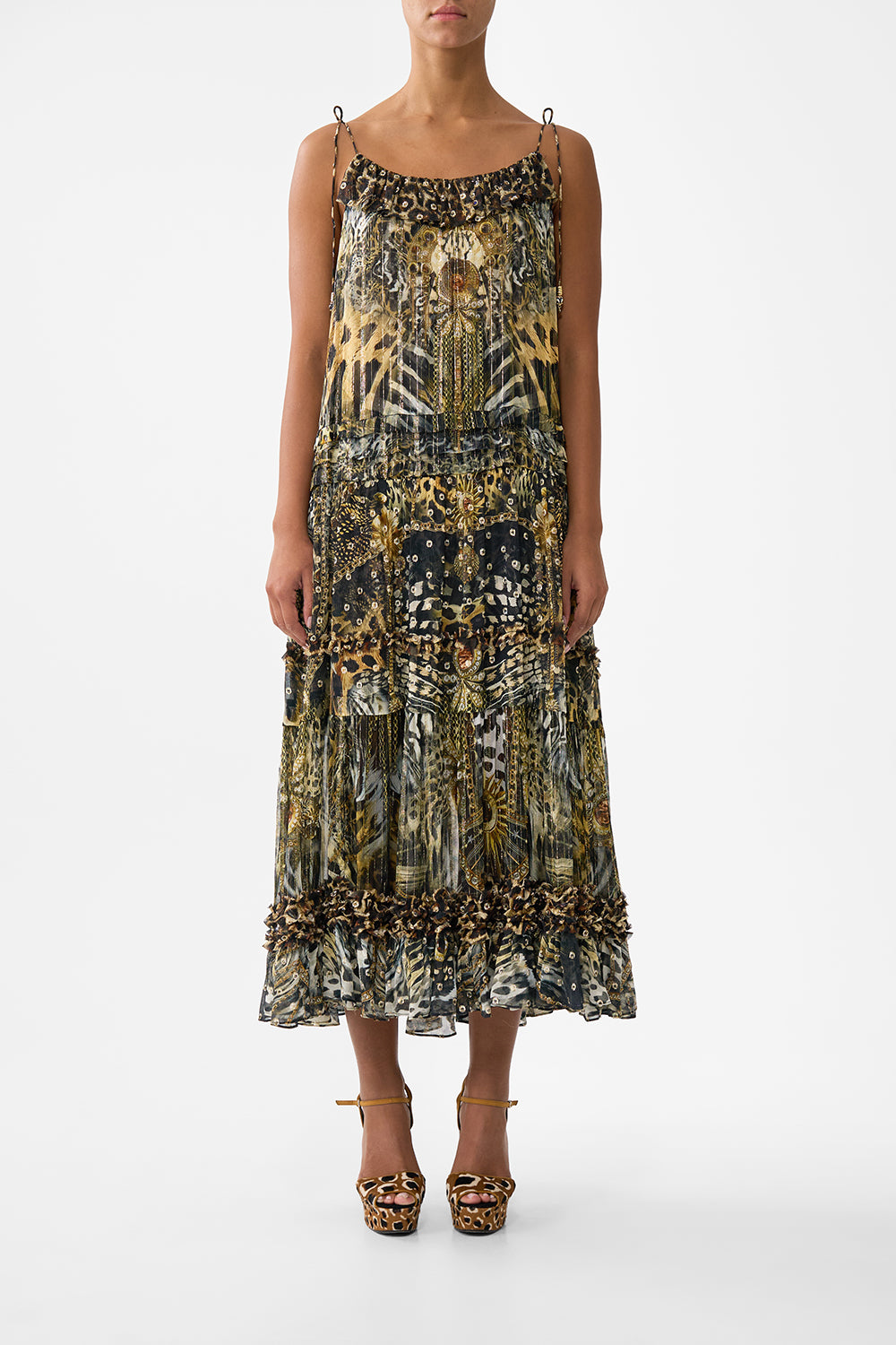 The CAMILLA GATHERED TIERED DRESS WITH FRILL DETAIL FELINE FOLKLOREFELINE FOLKLORE
