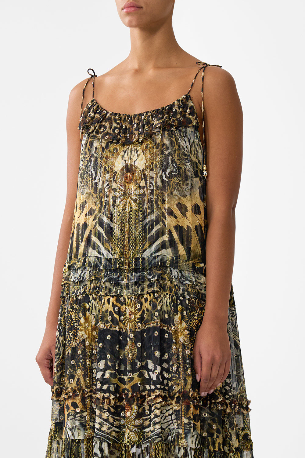 The CAMILLA GATHERED TIERED DRESS WITH FRILL DETAIL FELINE FOLKLORE