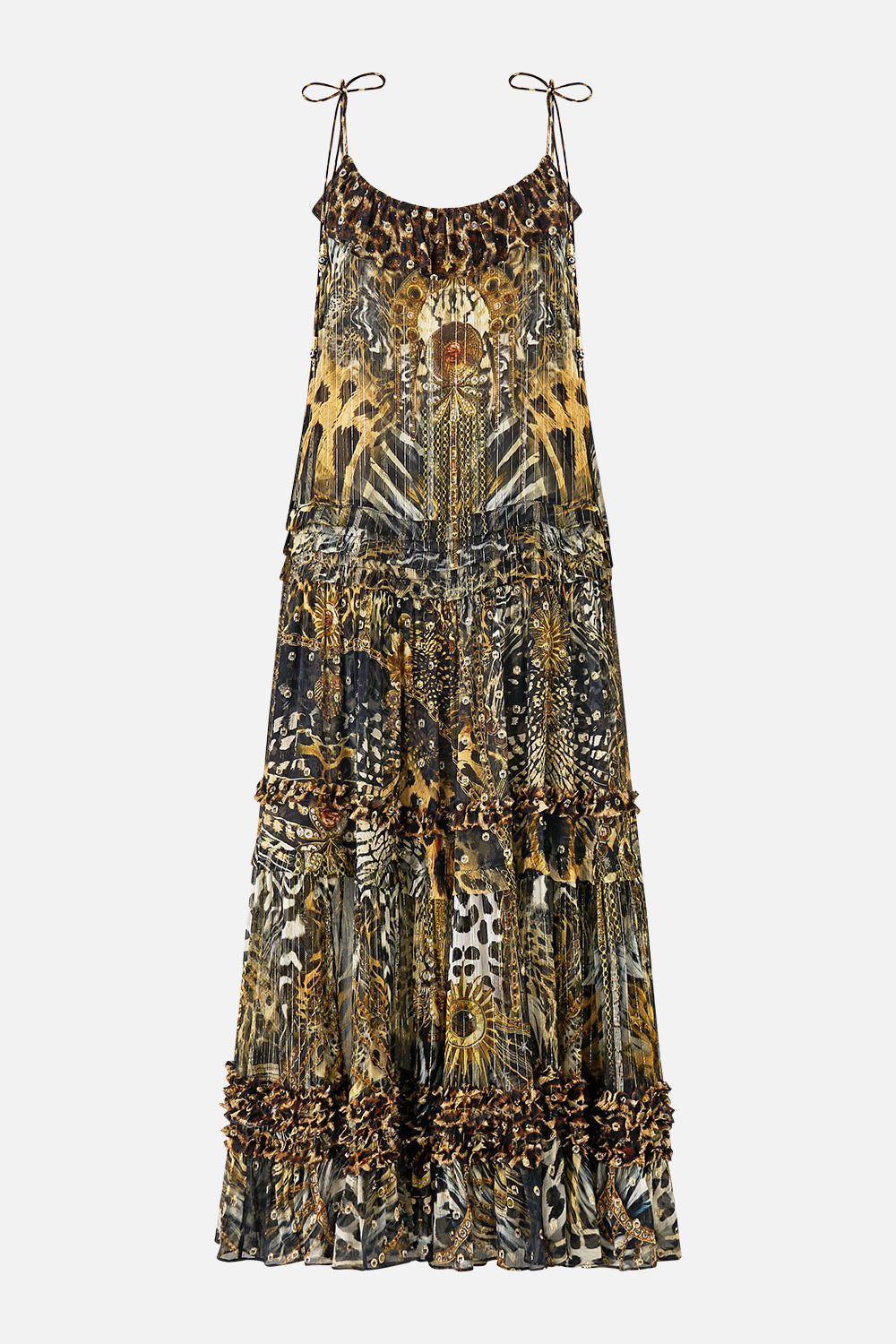 GATHERED TIERED DRESS WITH FRILL DETAIL FELINE FOLKLORE