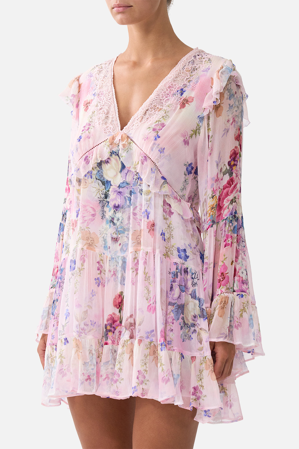The CAMILLA TIERED SWING MINI DRESS PALATIAL PASTELS