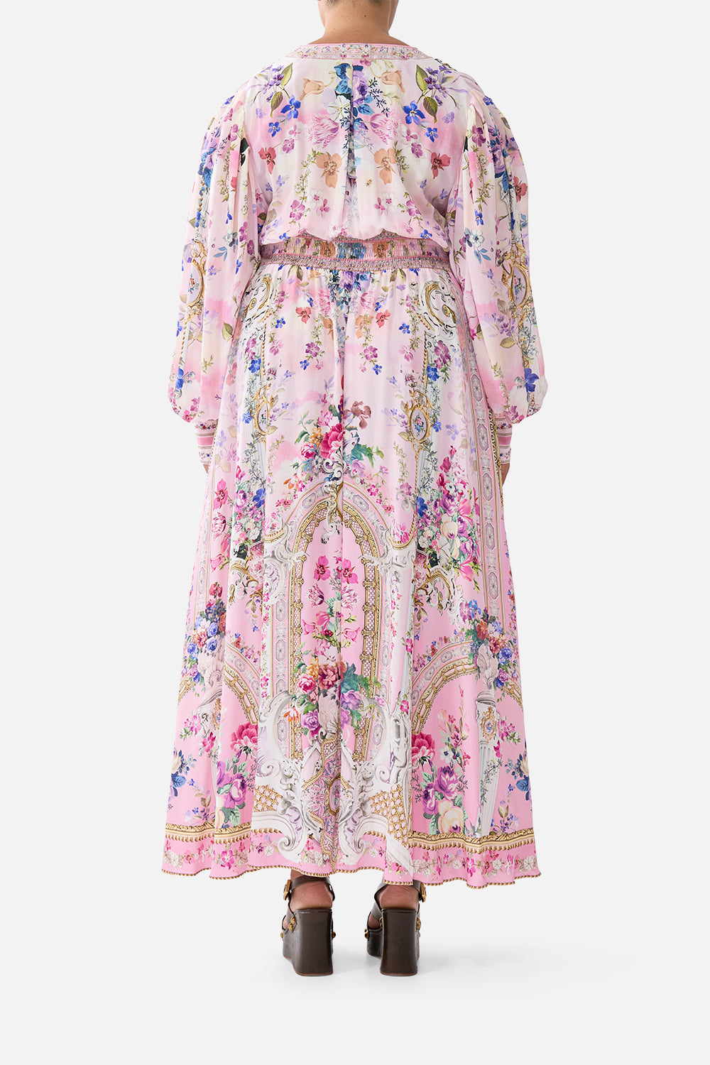 SHAPED WAISTBAND DRESS WITH GATHERED SLEEVES PALATIAL PASTELS