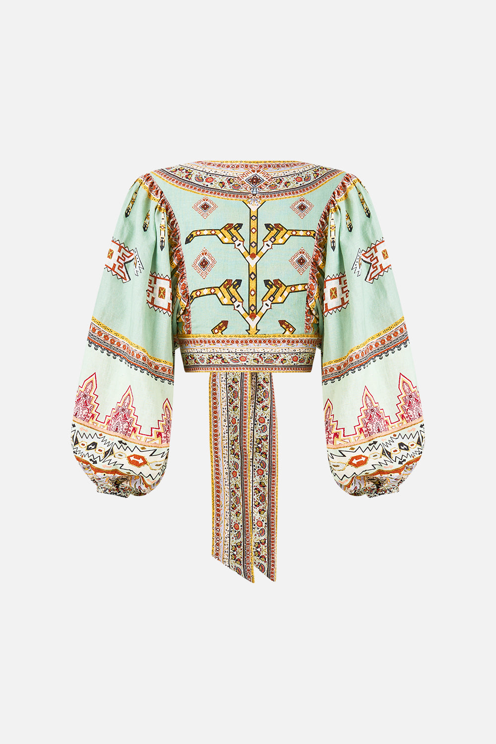 CROPPED BLOUSON SLEEVE TIE FRONT TOP LEGEND HAS IT