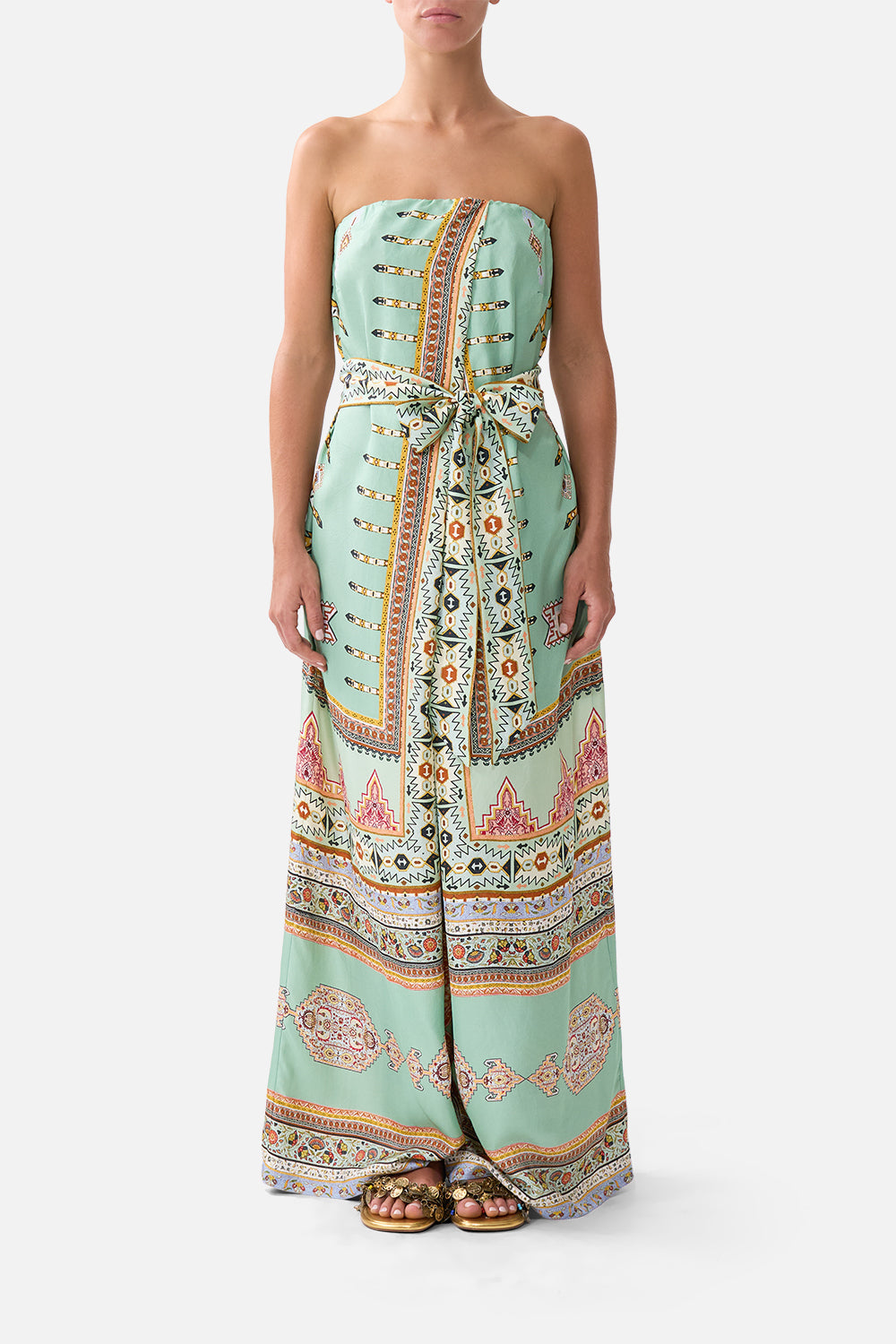 The CAMILLA FRONT PLEAT STRAPLESS JUMPSUIT LEGEND HAS ITLEGEND HAS IT