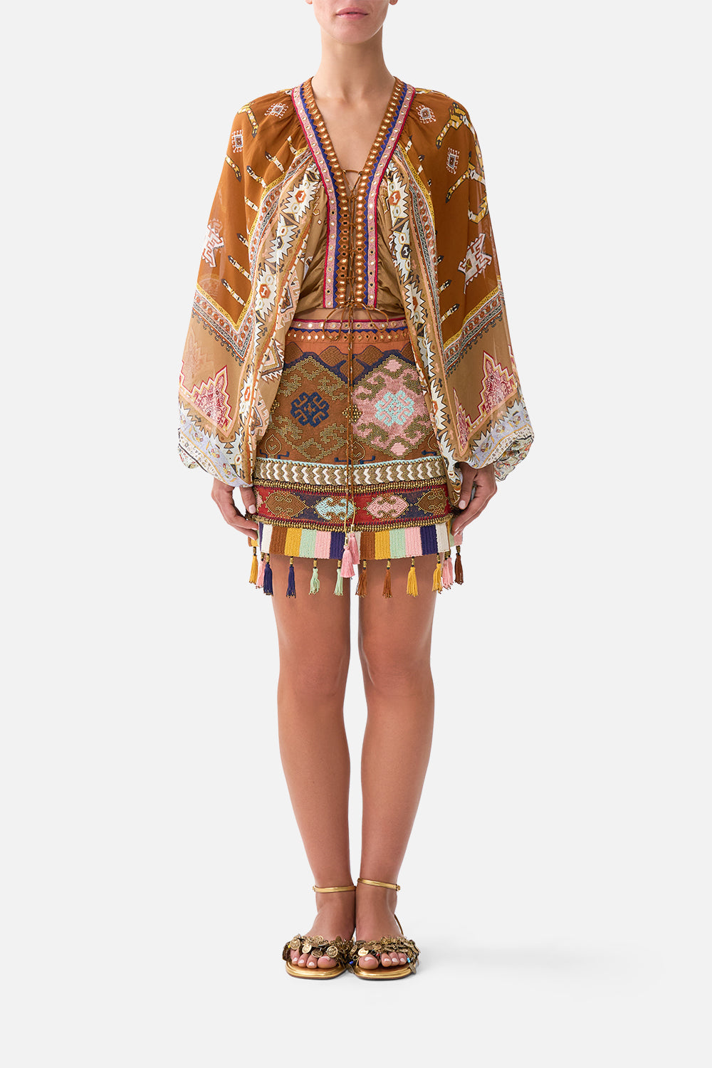 The CAMILLA LACE UP FRONT BLOUSON SLEEVE BLOUSE FABRIC OF TIMEFABRIC OF TIME