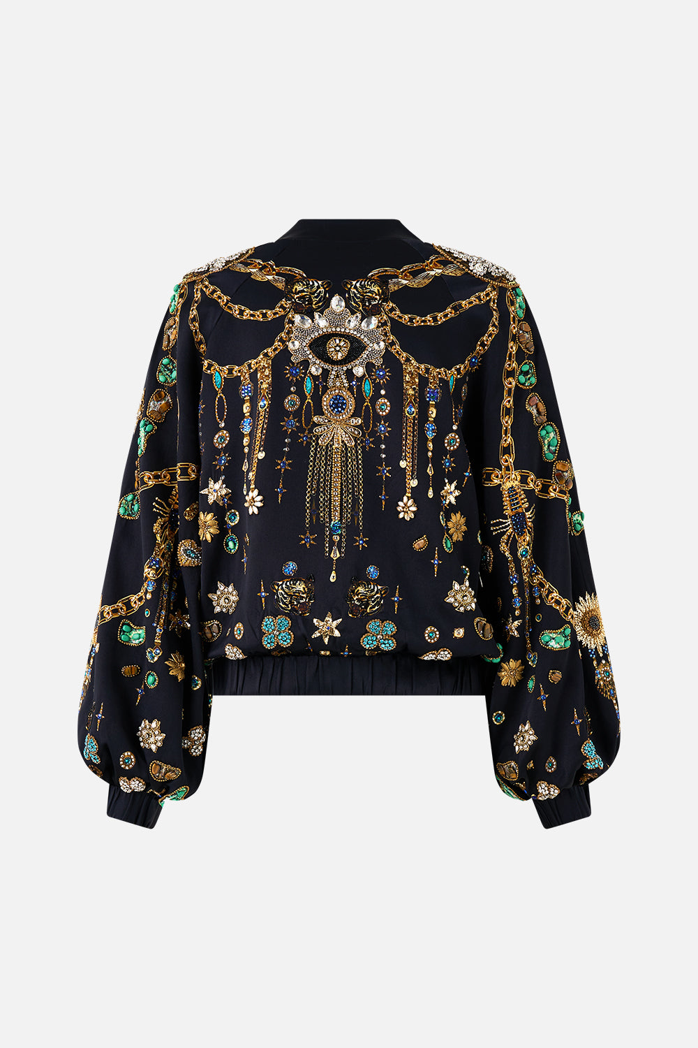 The CAMILLA BOMBER JACKET WITH SHIRRED CUFF AMULETS AND ALCHEMY