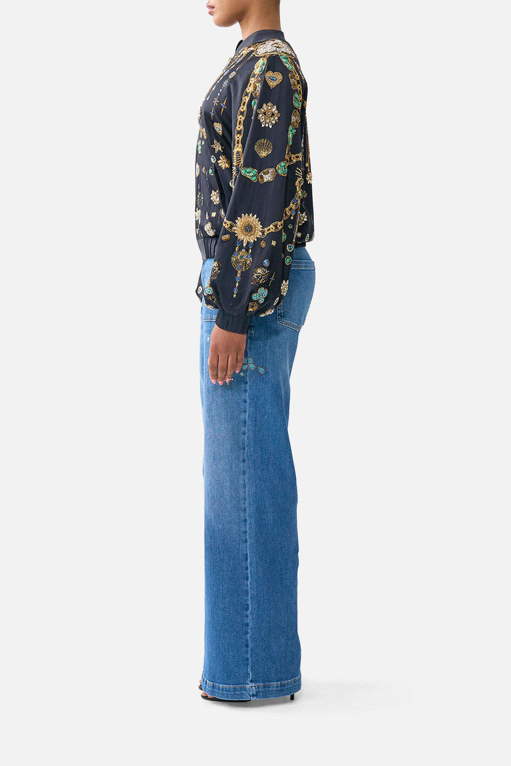 The CAMILLA BOMBER JACKET WITH SHIRRED CUFF AMULETS AND ALCHEMY