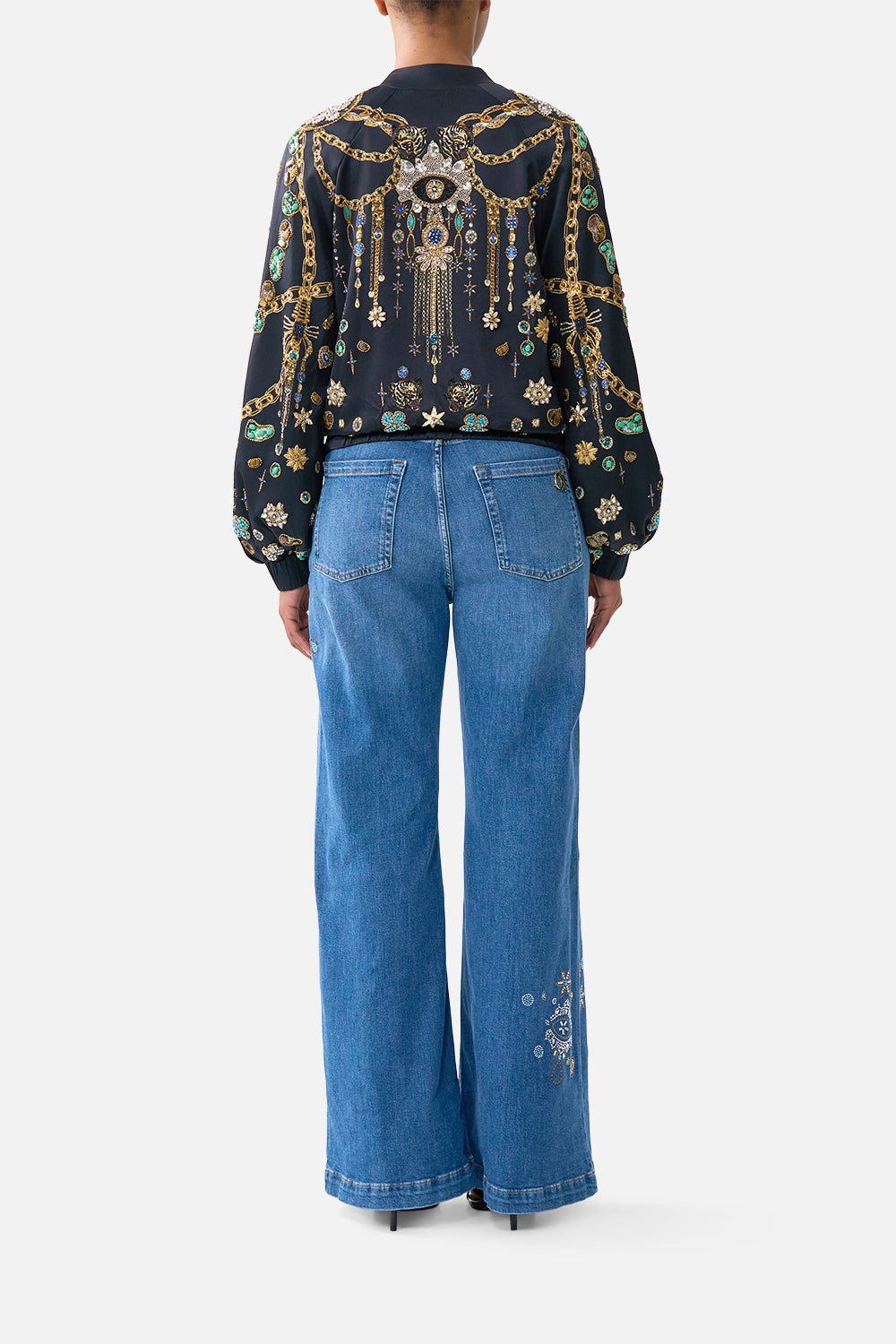 The CAMILLA BOMBER JACKET WITH SHIRRED CUFF AMULETS AND ALCHEMY