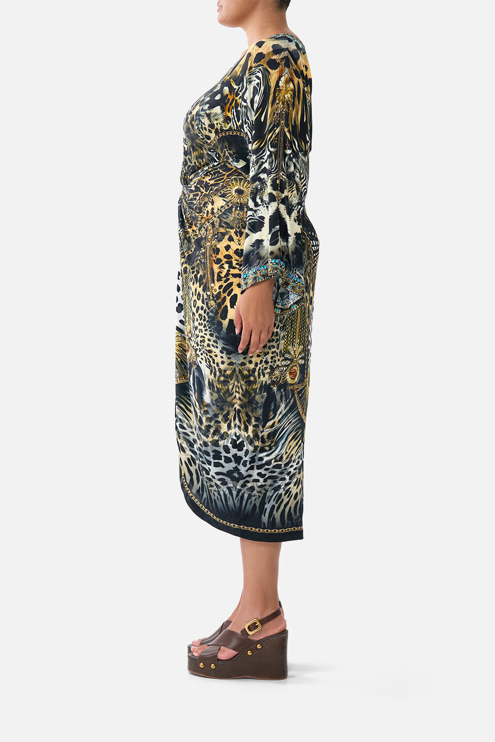 LONG SPLIT FRONT TWIST DRESS FELINE FOLKLORE