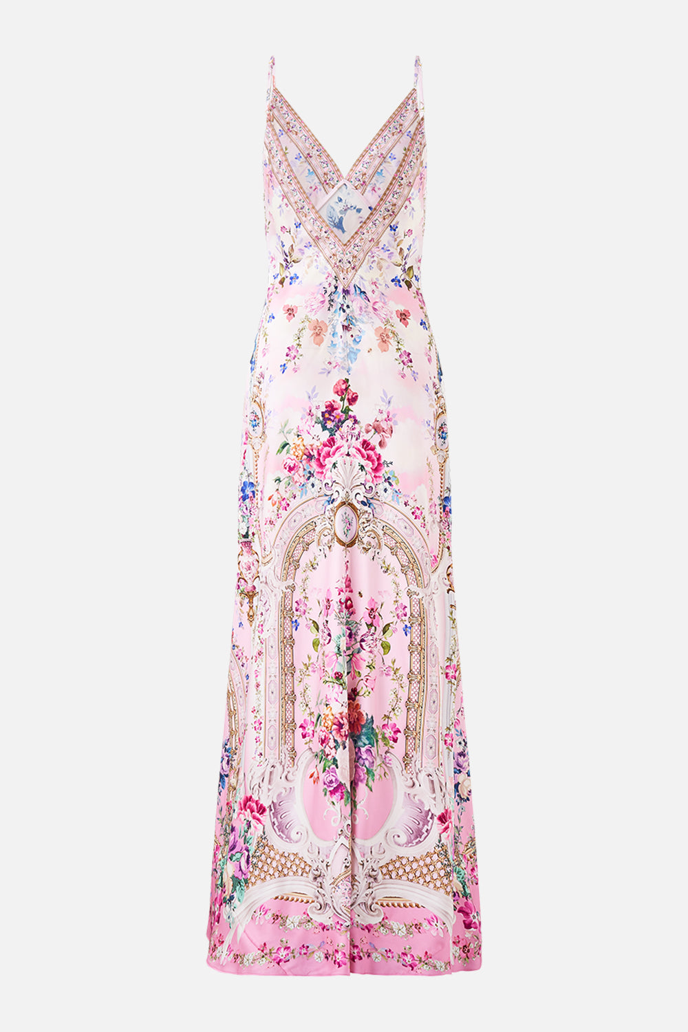 The CAMILLA V-NECK LONG BIAS SLIP DRESS WITH TRAIN PALATIAL PASTELS