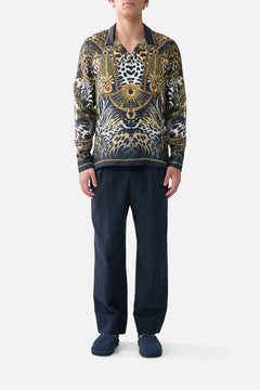 LONG SLEEVE CAMP COLLARED SHIRT FELINE FOLKLORE