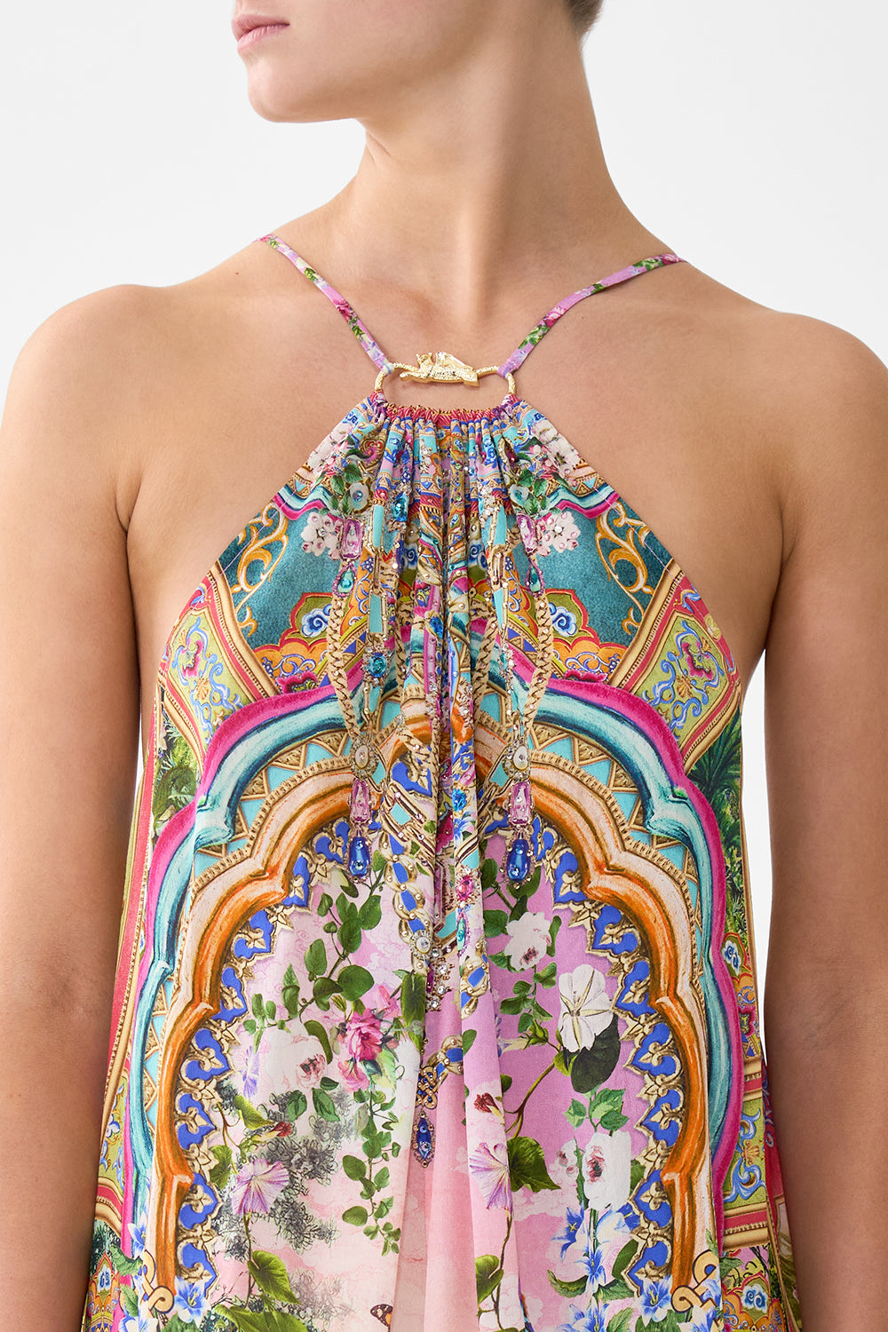 The CAMILLA GATHER NECK HARDWARE MAXI DRESS TURKISH DELIGHT