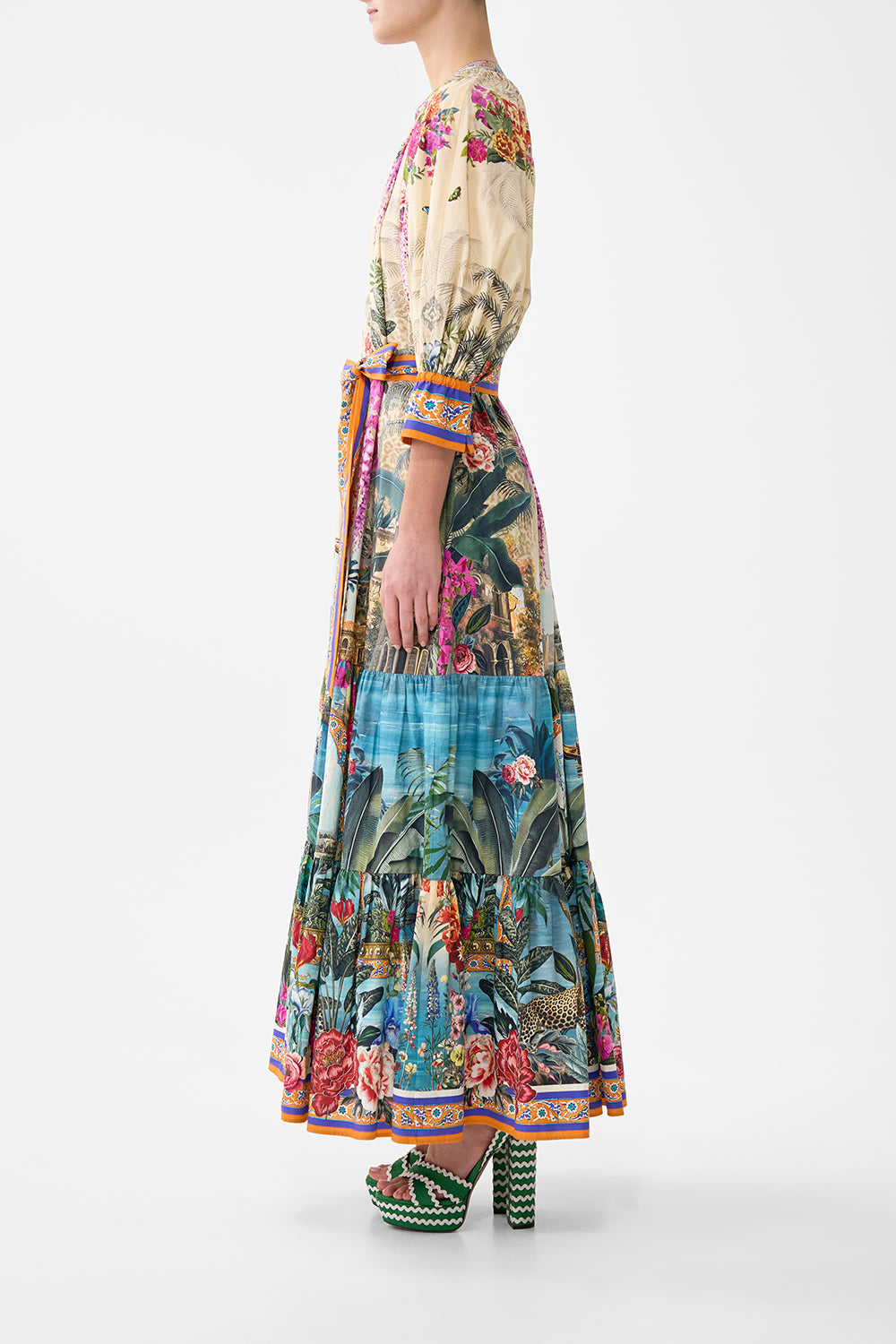 TIERED SHIRT DRESS WITH SHORT SLEEVE BODRUM BOTANICALS