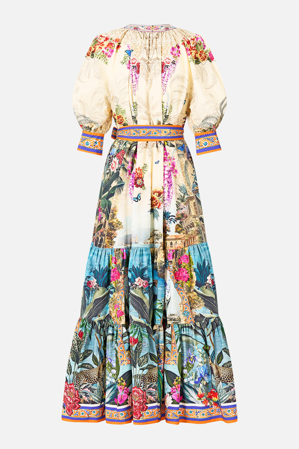 TIERED SHIRT DRESS WITH SHORT SLEEVE BODRUM BOTANICALS