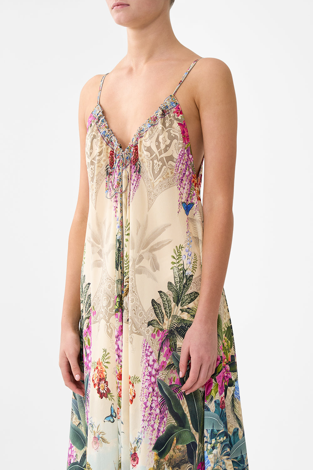 The CAMILLA DRAPED JUMPSUIT WITH STRAPS BODRUM BOTANICALS