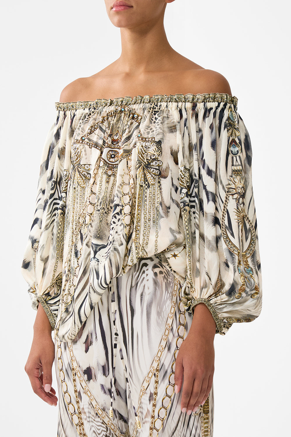 The CAMILLA FRILL OFF SHOULDER TOP LADY LIONHEART