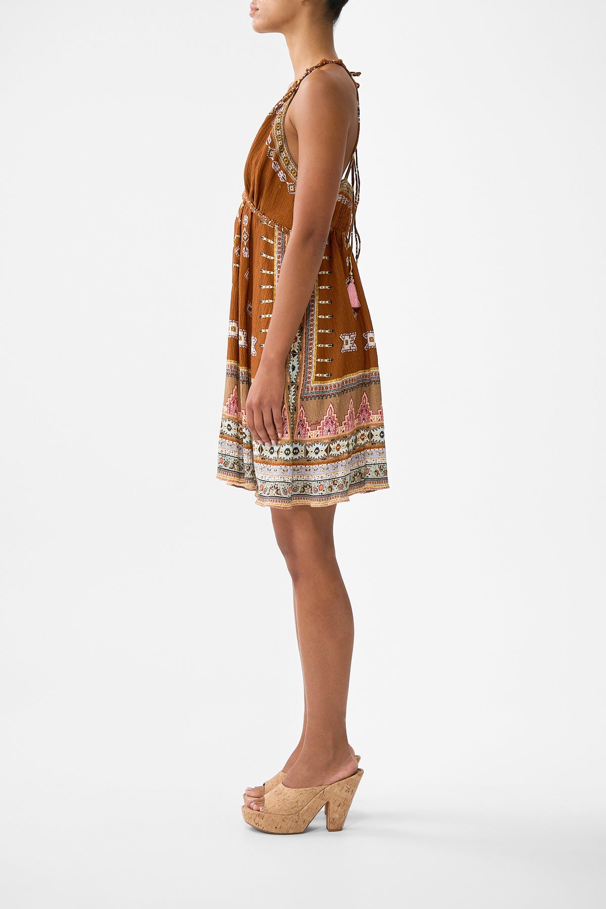 The CAMILLA SHORT FLARED DRESS WITH MACRAME DETAIL FABRIC OF TIME