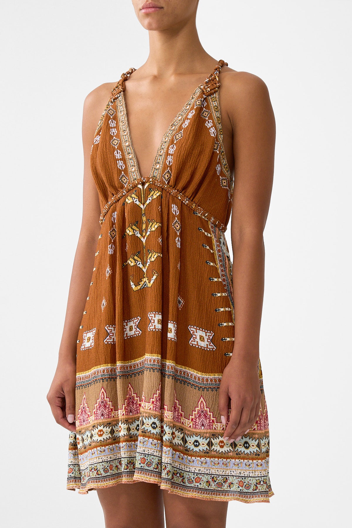The CAMILLA SHORT FLARED DRESS WITH MACRAME DETAIL FABRIC OF TIME