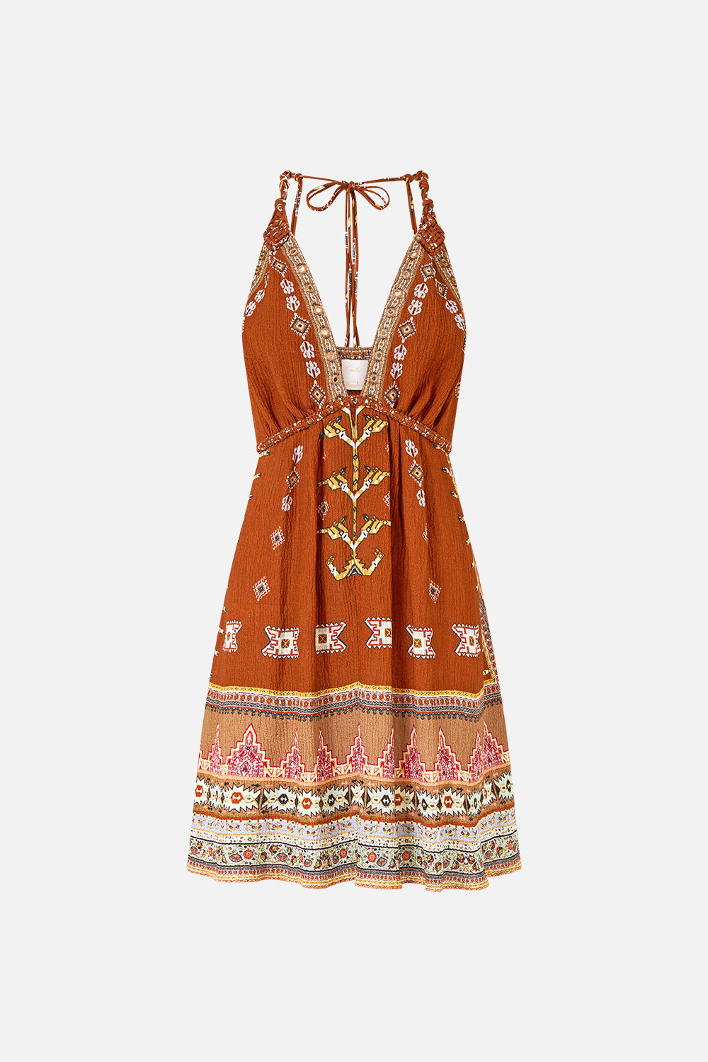 SHORT FLARED DRESS WITH MACRAME DETAIL FABRIC OF TIME