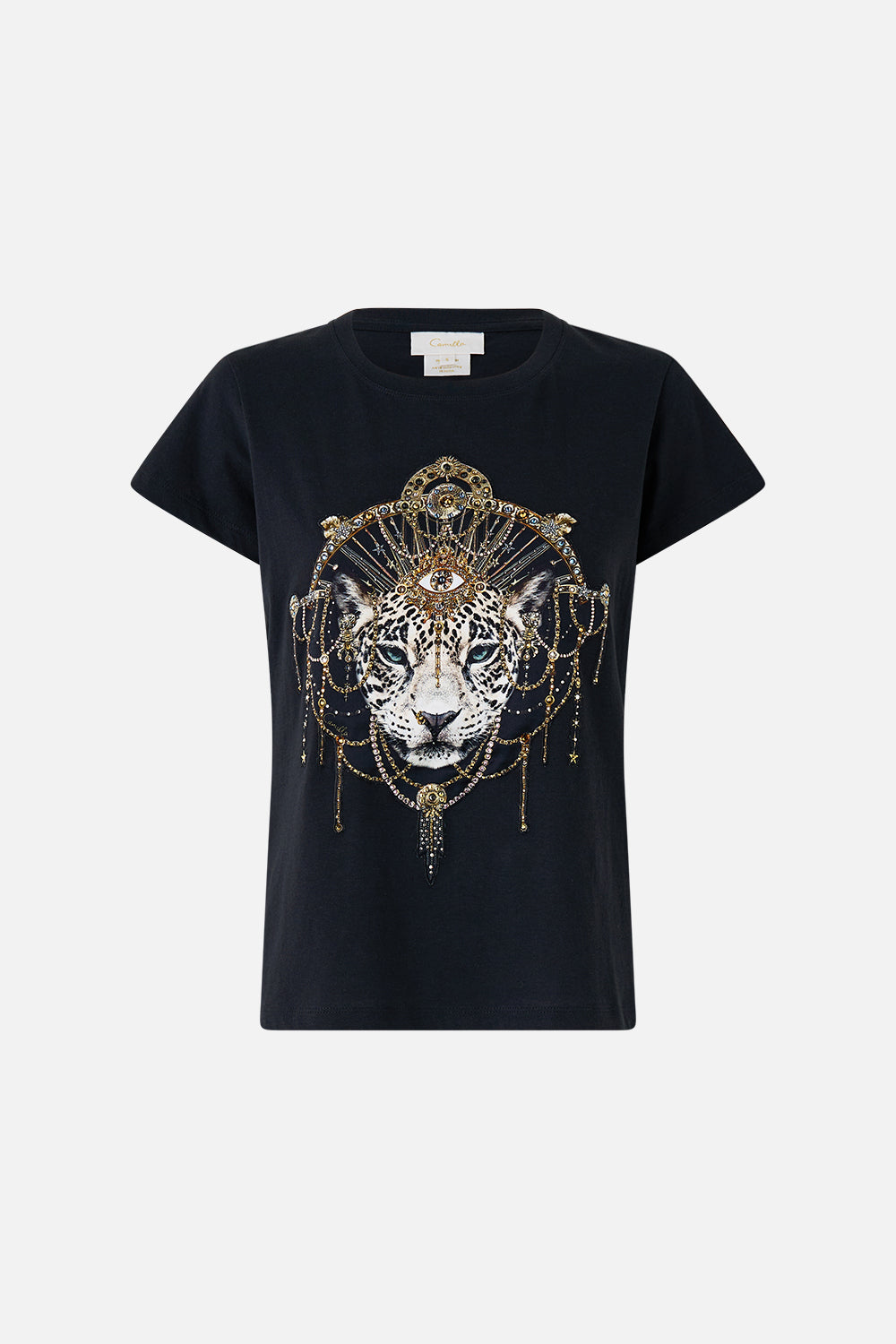 SLIM FIT ROUND NECK T-SHIRT - BLACK FELINE FOLKLORE