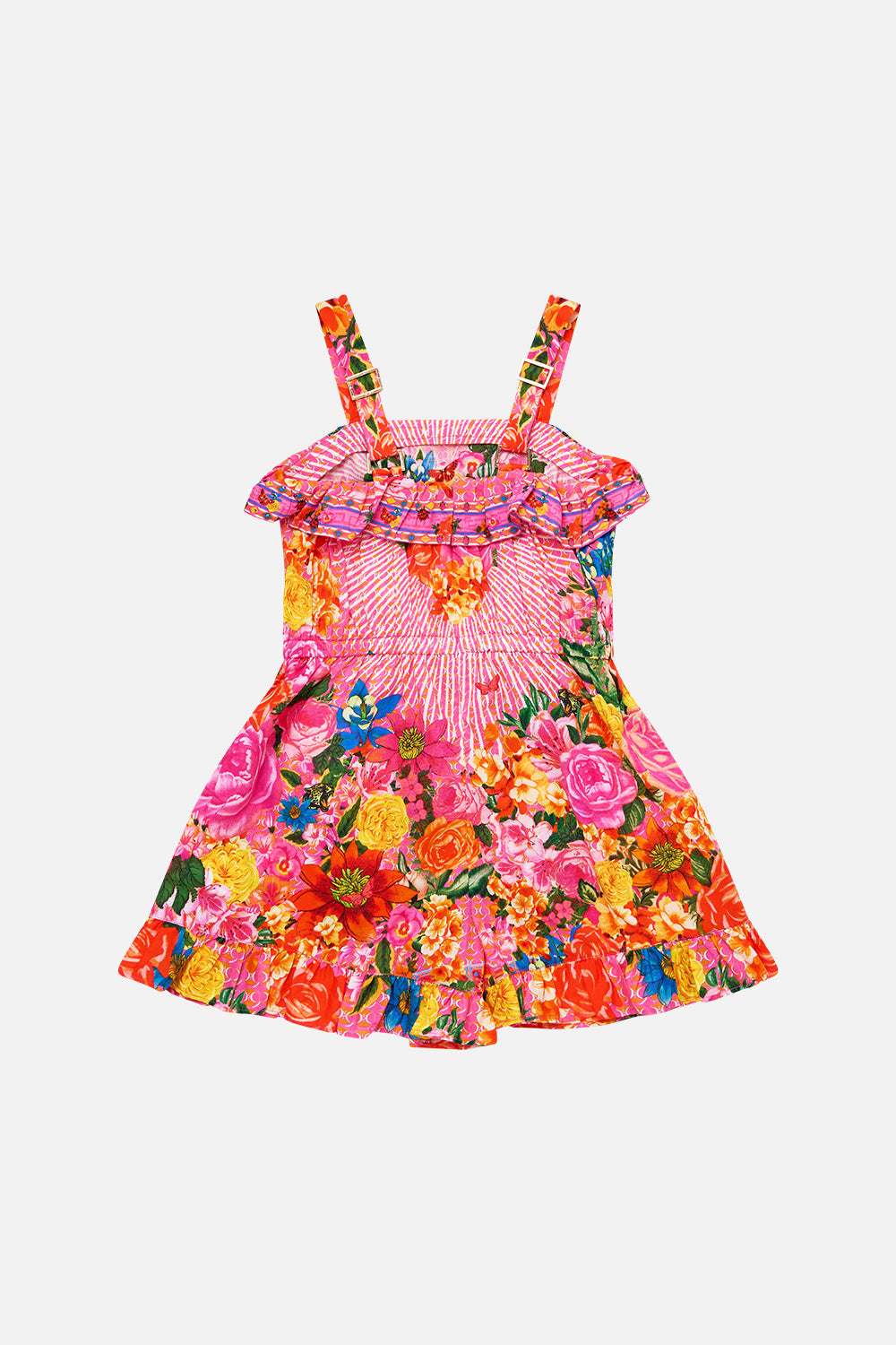 The CAMILLA KIDS WIDE STRAP PLAYSUIT WITH FRILL EDGES ILLUSTRATION NATION