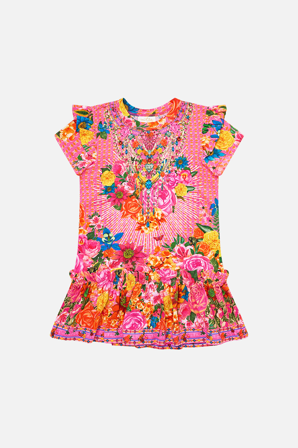 The CAMILLA KIDS TEE MINI DRESS W FRILL SHOULDER AND HEM ILLUSTRATION NATIONILLUSTRATION NATION