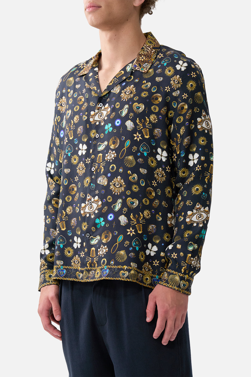 The CAMILLA LONG SLEEVE CAMP COLLARED SHIRT AMULETS AND ALCHEMY