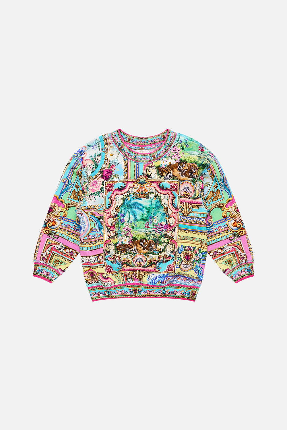 The CAMILLA Kids Relaxed Crew Neck Sweater 4-10 in our Spirit Of Santa Maria print.