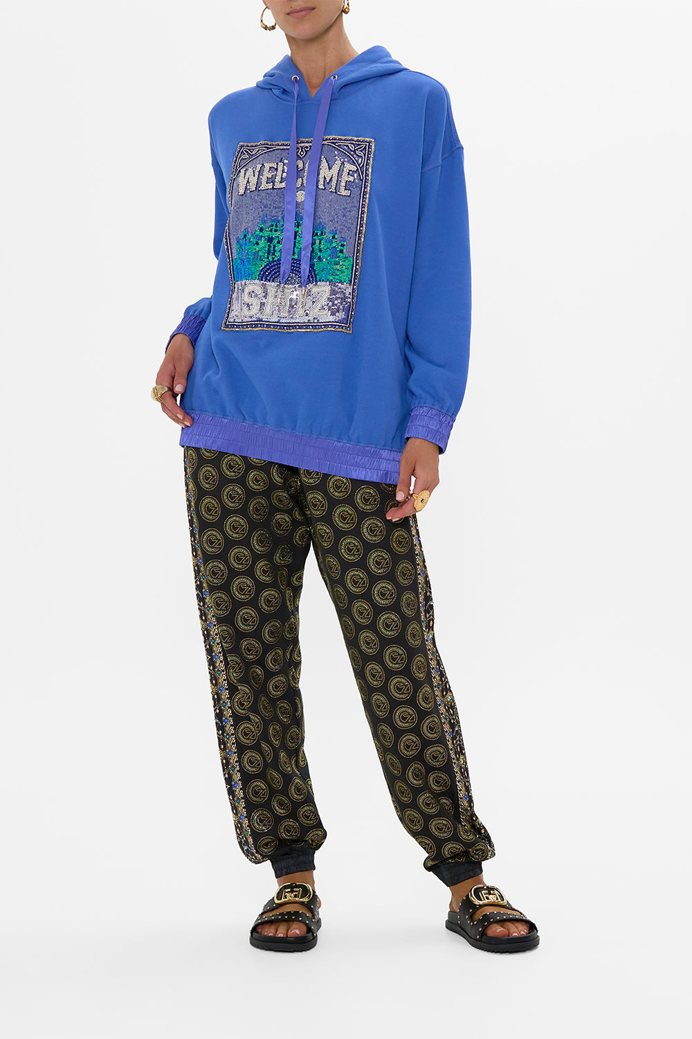 CAMILLA Green/Black Silk Band Oversized Hoodie with Pockets - Blue in Defy Gravity Print