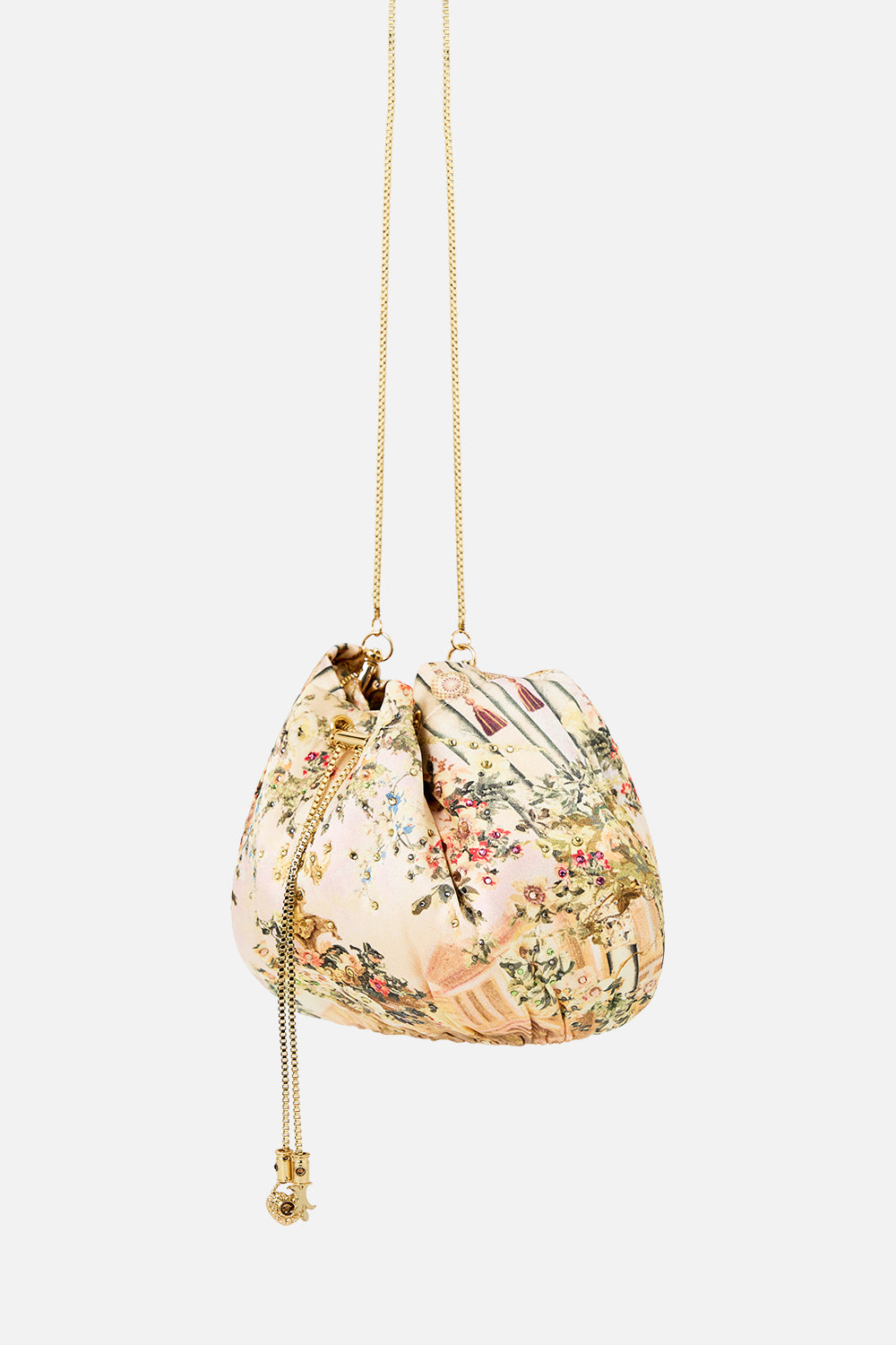 The CAMILLA DRAWSTRING POUCH BAG WITH CHAIN STRAP TWILIGHT IN ISTANBUL