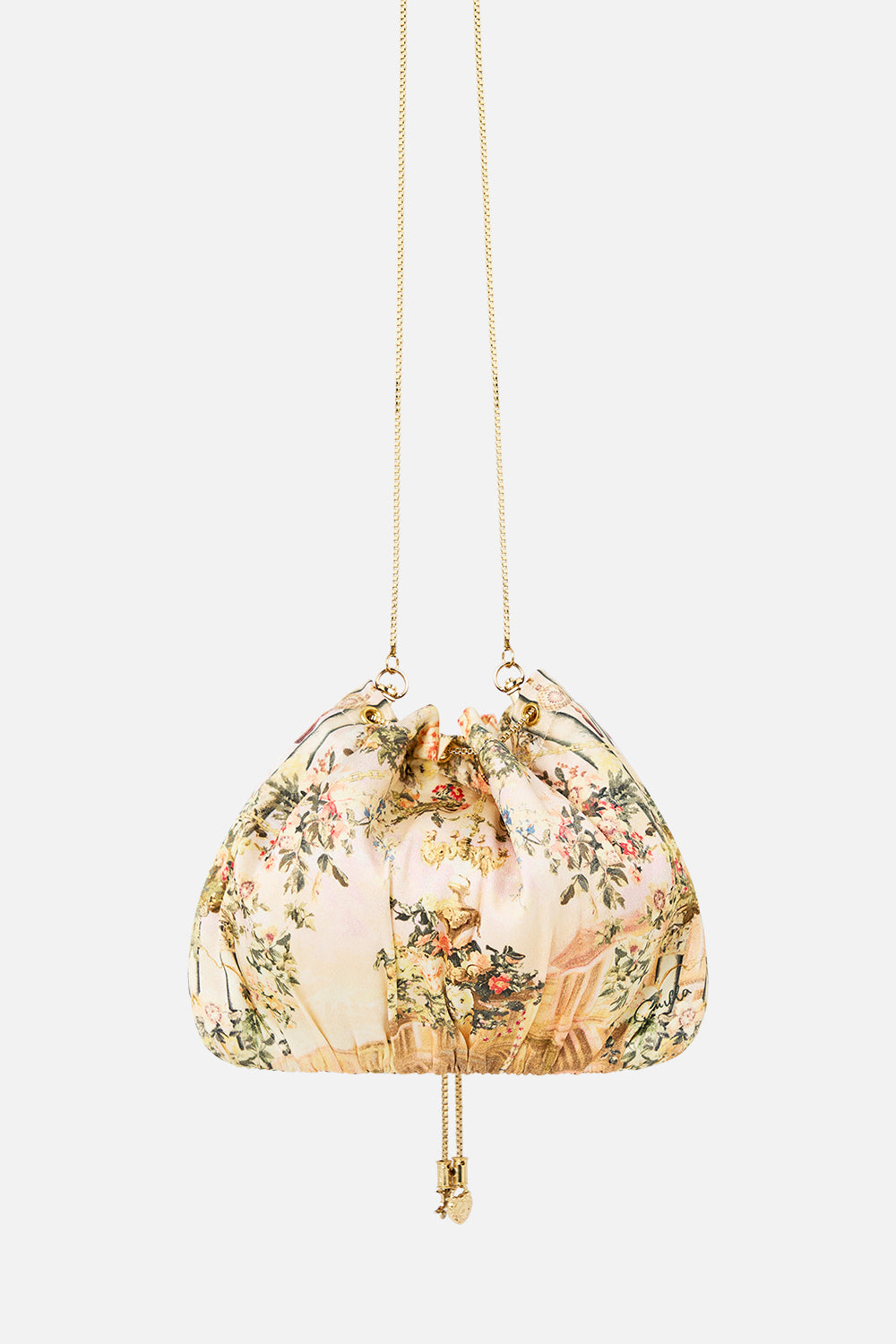 The CAMILLA DRAWSTRING POUCH BAG WITH CHAIN STRAP TWILIGHT IN ISTANBUL