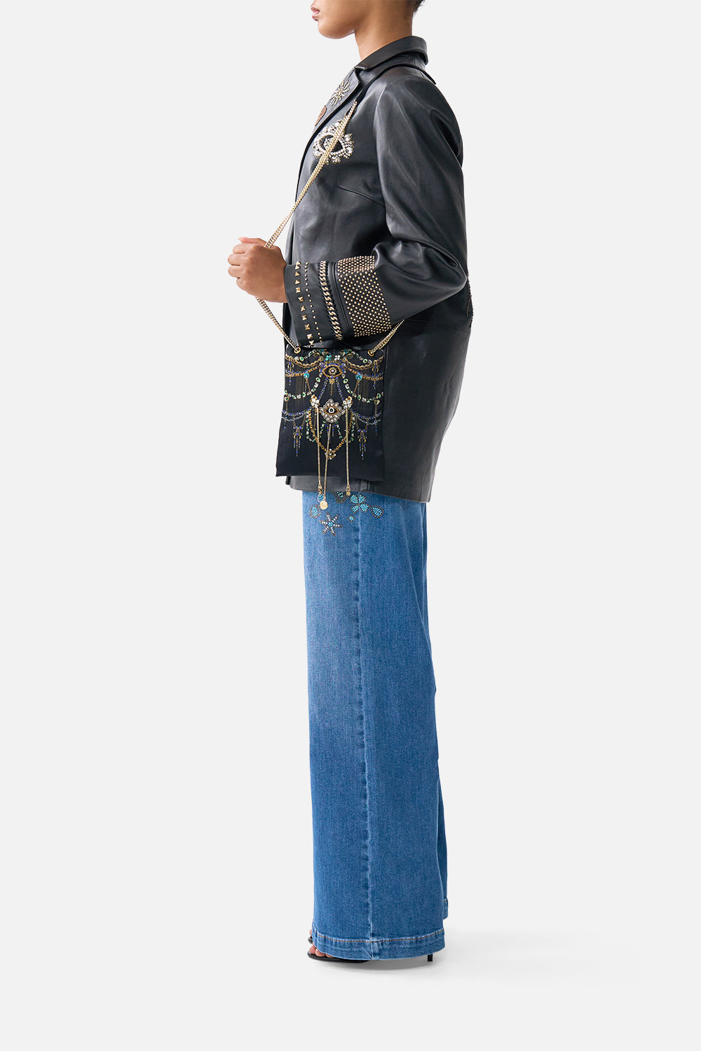 The CAMILLA NORTH SOUTH DRAWSTRING BAG WITH CHAIN STRAP AMULETS AND ALCHEMY