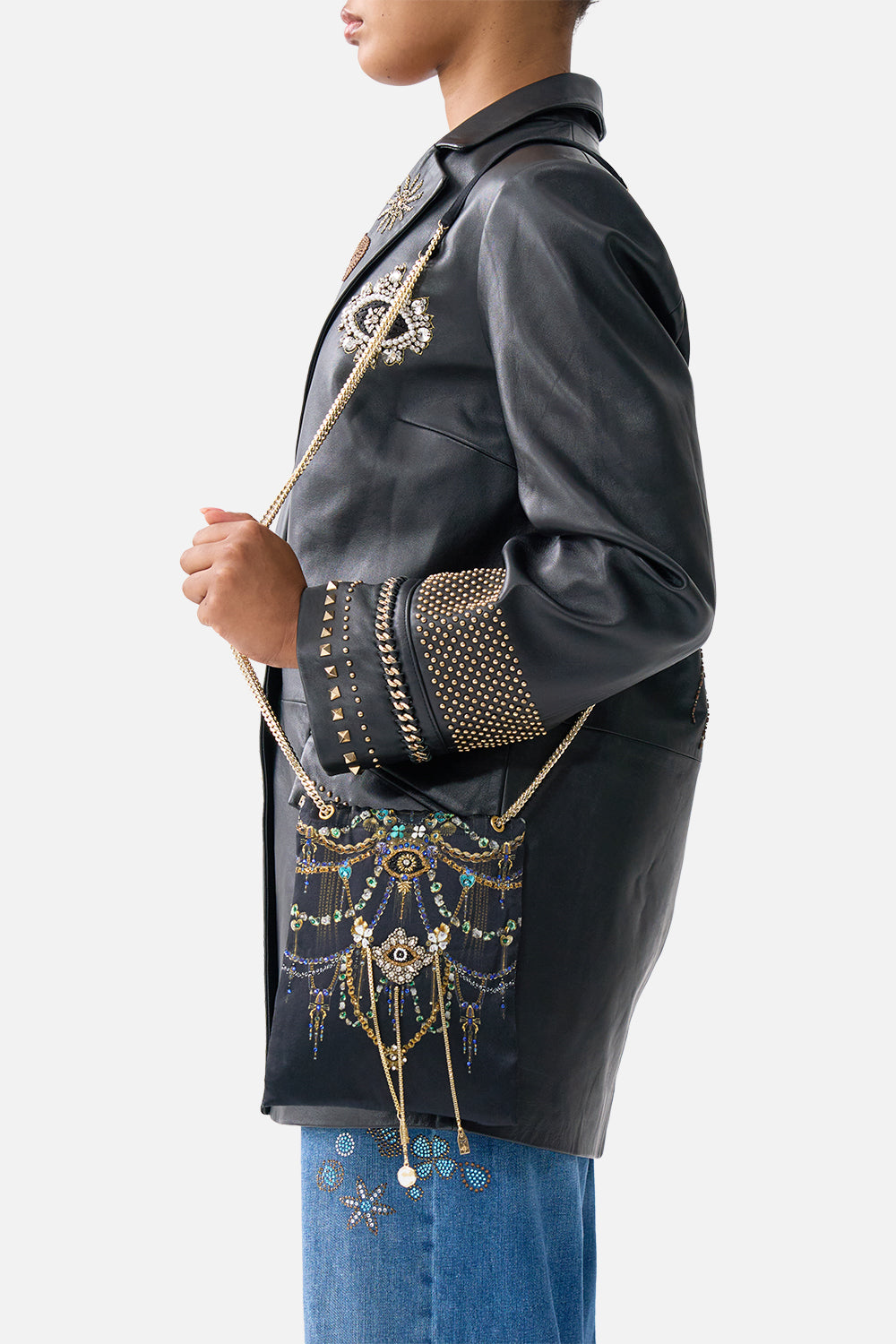 The CAMILLA NORTH SOUTH DRAWSTRING BAG WITH CHAIN STRAP AMULETS AND ALCHEMY
