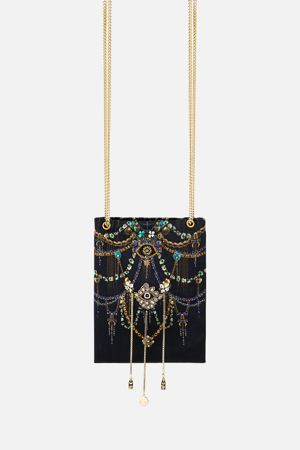 The CAMILLA NORTH SOUTH DRAWSTRING BAG WITH CHAIN STRAP AMULETS AND ALCHEMYAMULETS AND ALCHEMY
