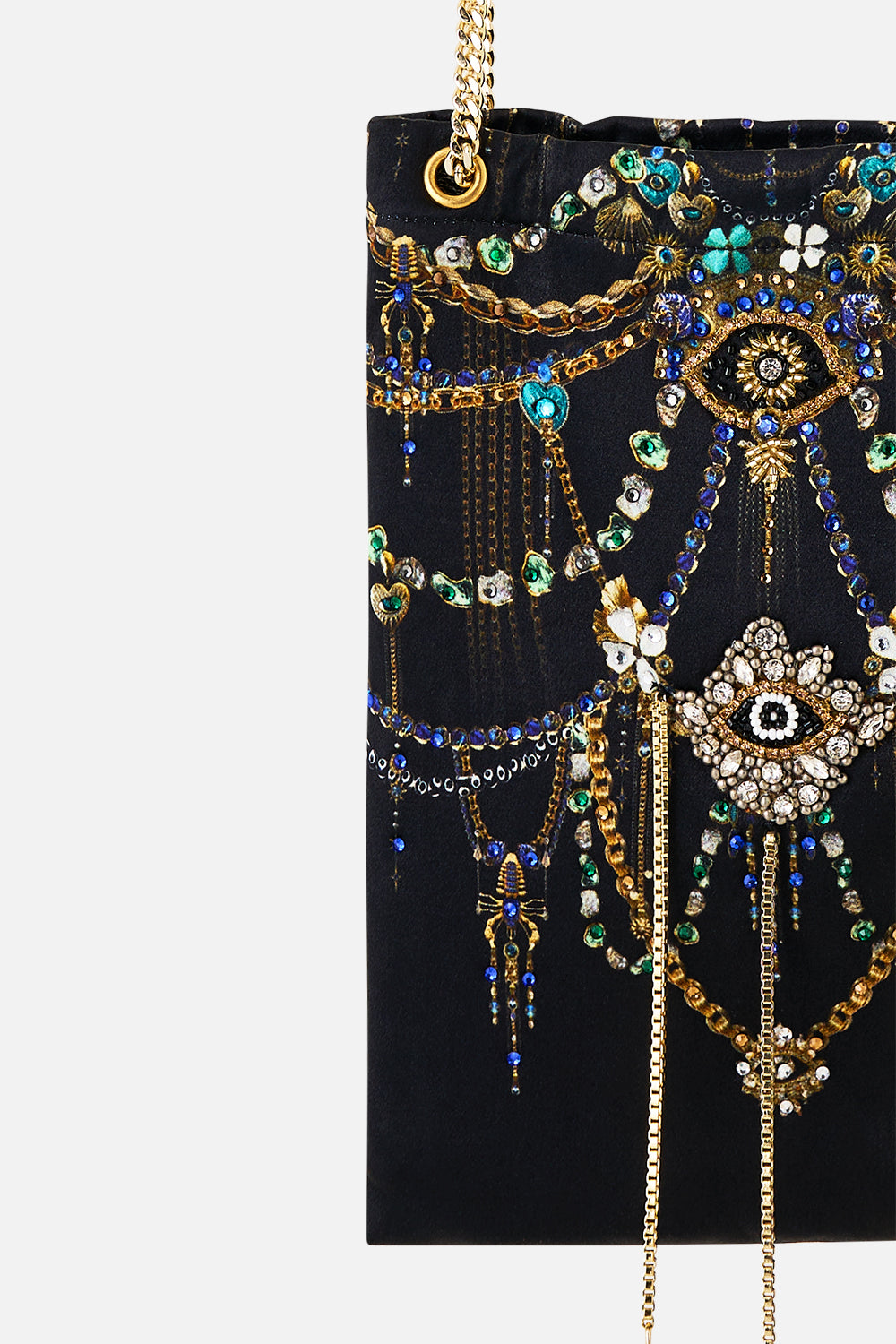 The CAMILLA NORTH SOUTH DRAWSTRING BAG WITH CHAIN STRAP AMULETS AND ALCHEMY