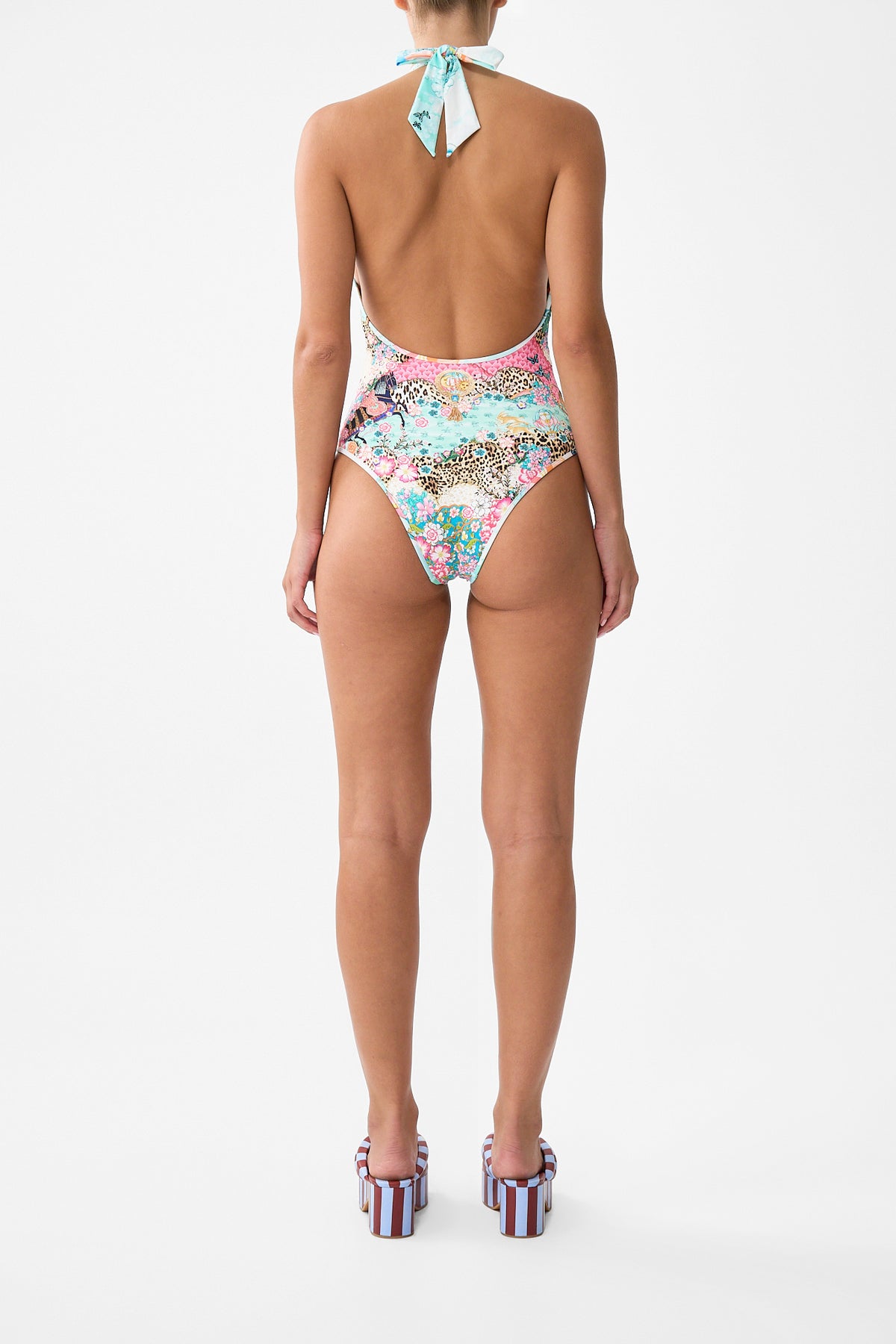 The CAMILLA REVERSIBLE BIND EDGE V NECK HALTER ONE PIECE MINIATURE MOMENTS