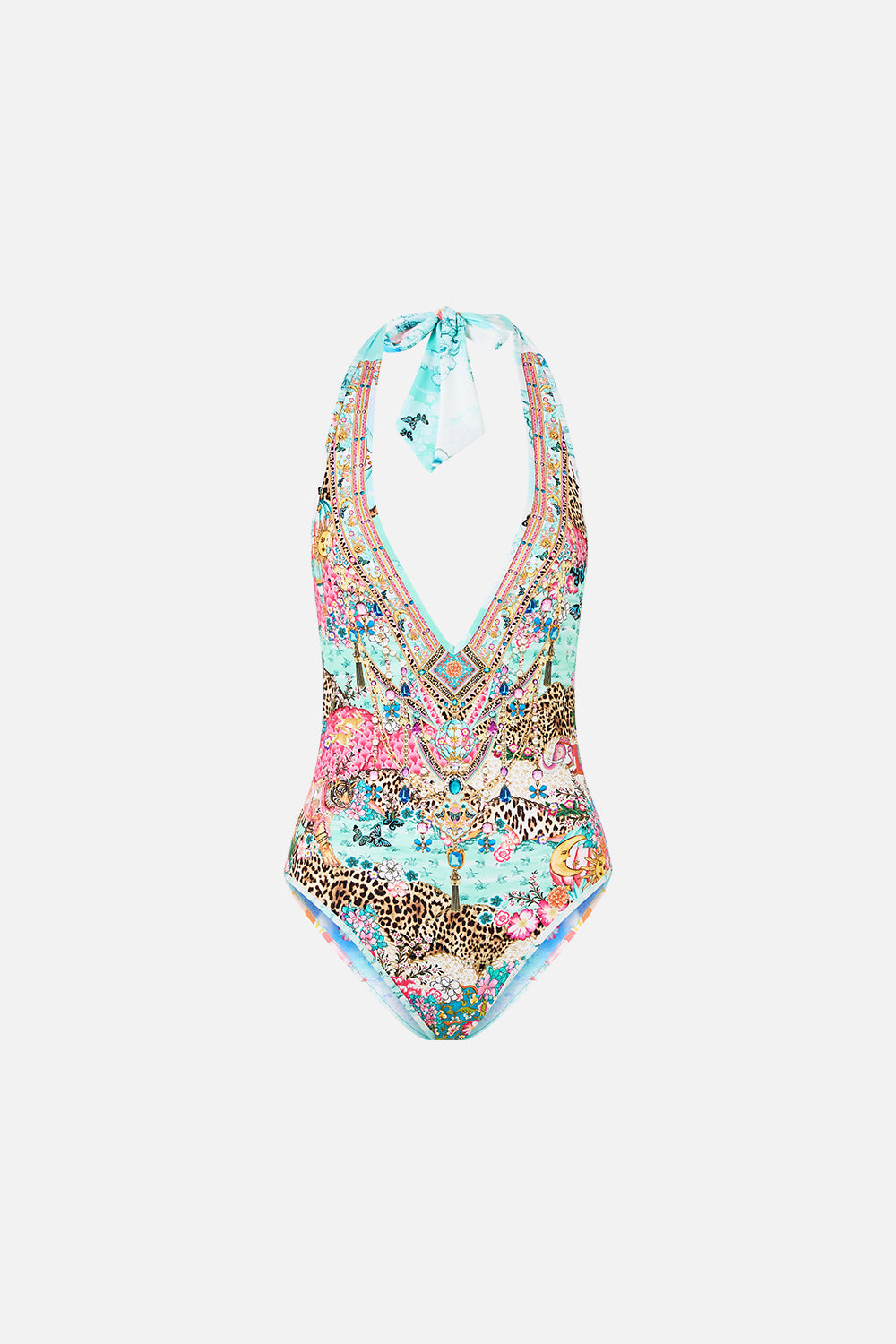 The CAMILLA REVERSIBLE BIND EDGE V NECK HALTER ONE PIECE MINIATURE MOMENTS