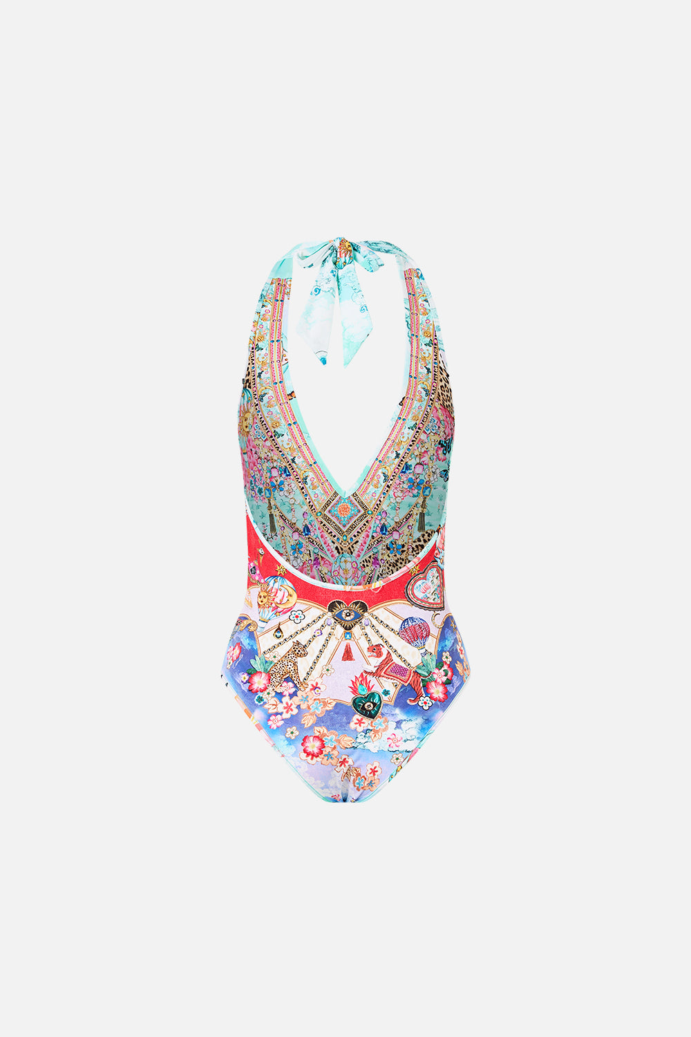 The CAMILLA REVERSIBLE BIND EDGE V NECK HALTER ONE PIECE MINIATURE MOMENTS
