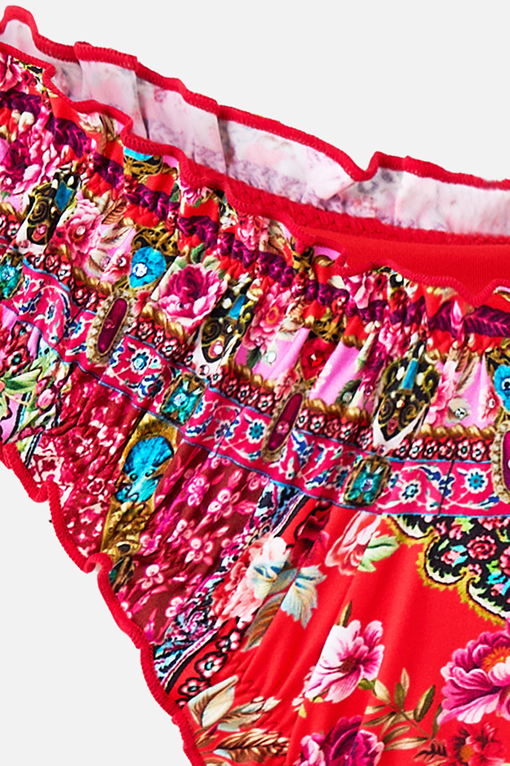 The CAMILLA RUCHED SKIMPY BIKINI BOTTOM WITH TIE SIDES HEIRLOOM EMPIRE